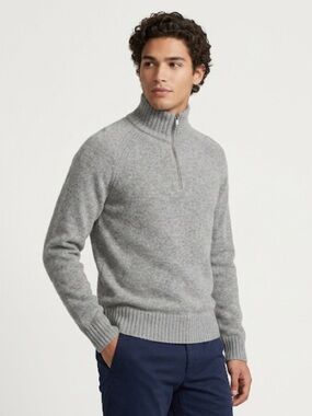 A Day's March Half Zip Sweater Mock Neck Lambswool Heather Grey Mens Large
